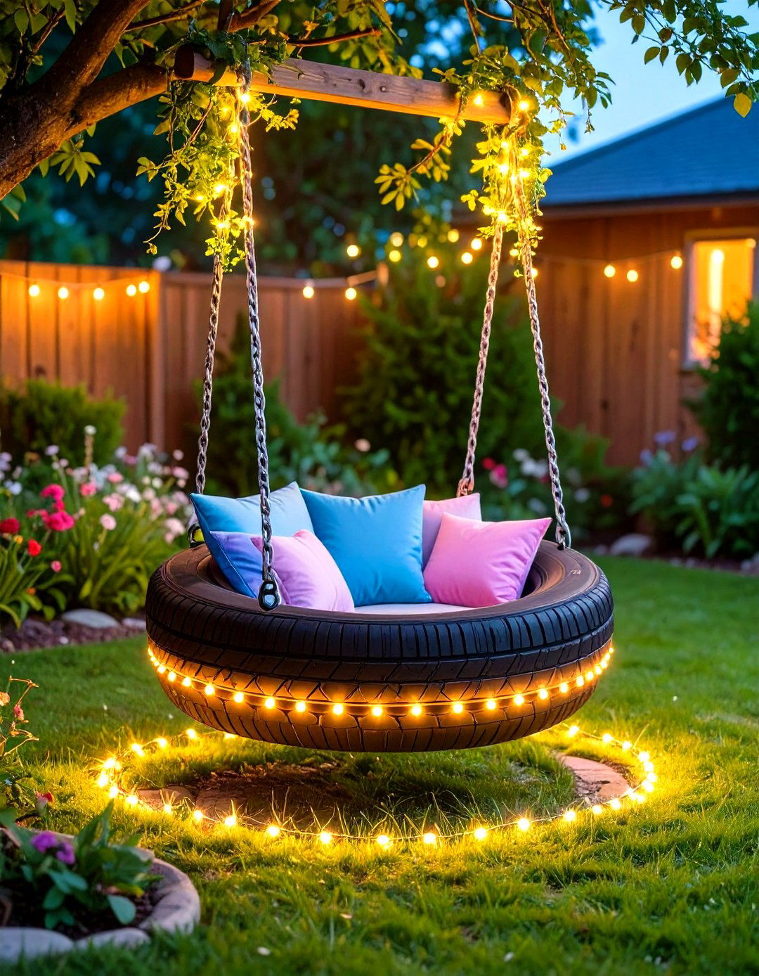 LED Illuminated Night Swing - 20 Tire Swing Ideas