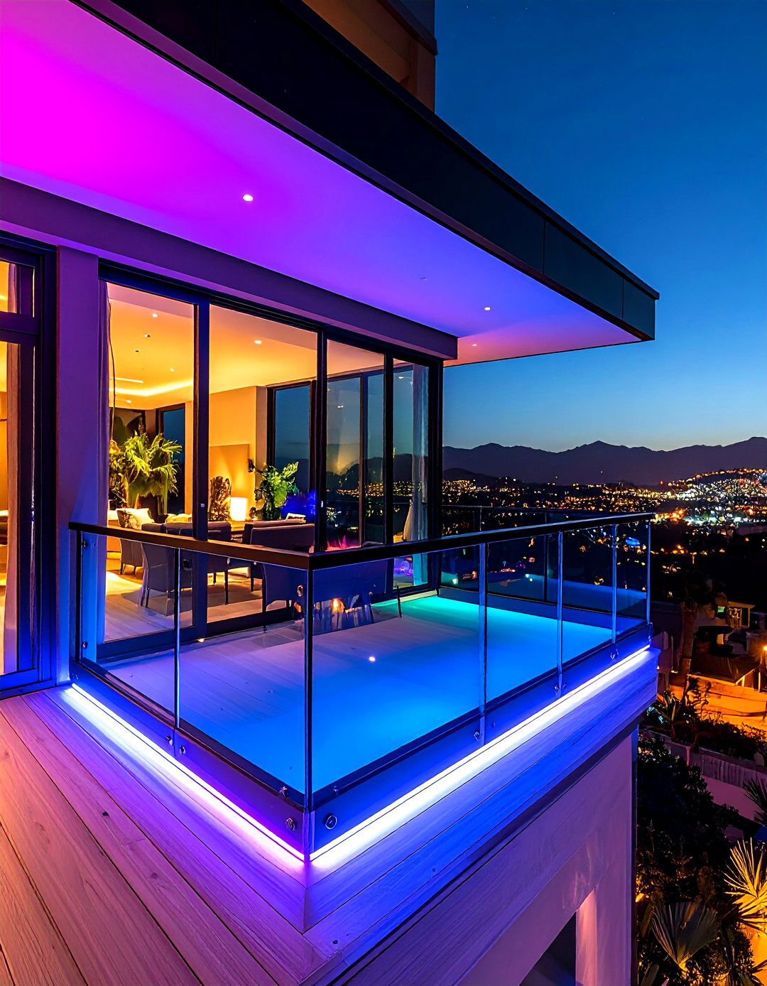 LED Integrated Glass for After Dark Drama - 20 Glass Balcony Design Ideas