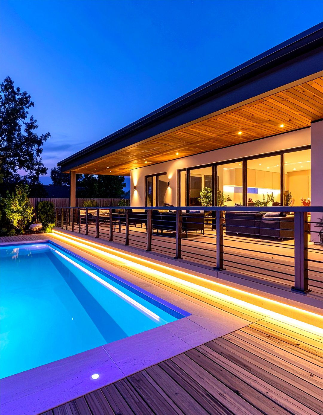 LED Integrated Lighted Railings for Ambiance - 20 Pool Deck Railing Ideas