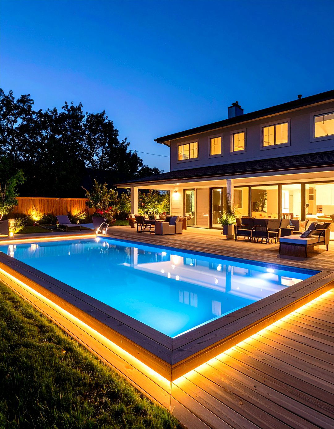 LED Integrated Pool Deck with Smart Lighting Systems - 20 Pool Deck Ideas