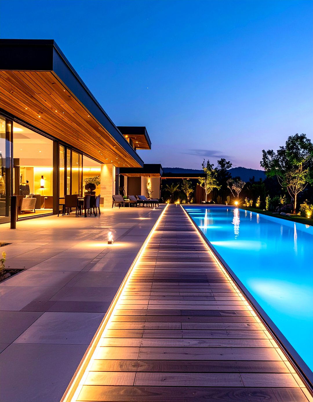 LED Integrated Pool Walkway with Smart Lighting - 20 Pool Walkway Ideas