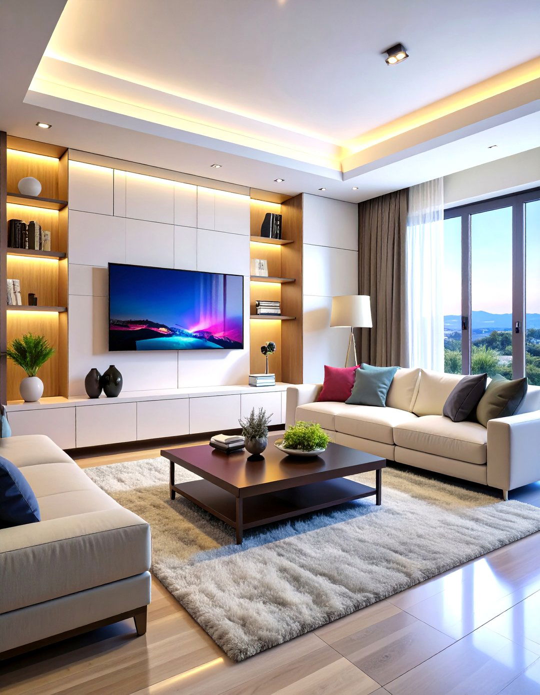 LED Layered Statement Media Wall - 20 Media Wall Ideas