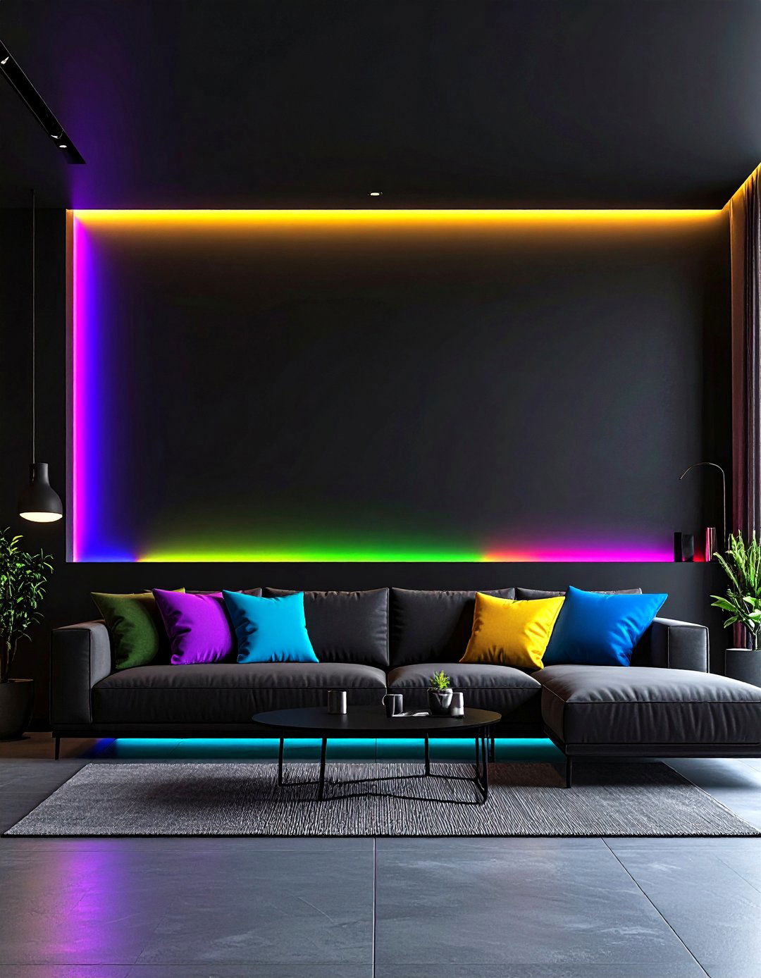 LED Lit Black Accent Wall for High Tech Drama - 20 Black Accent Wall Ideas