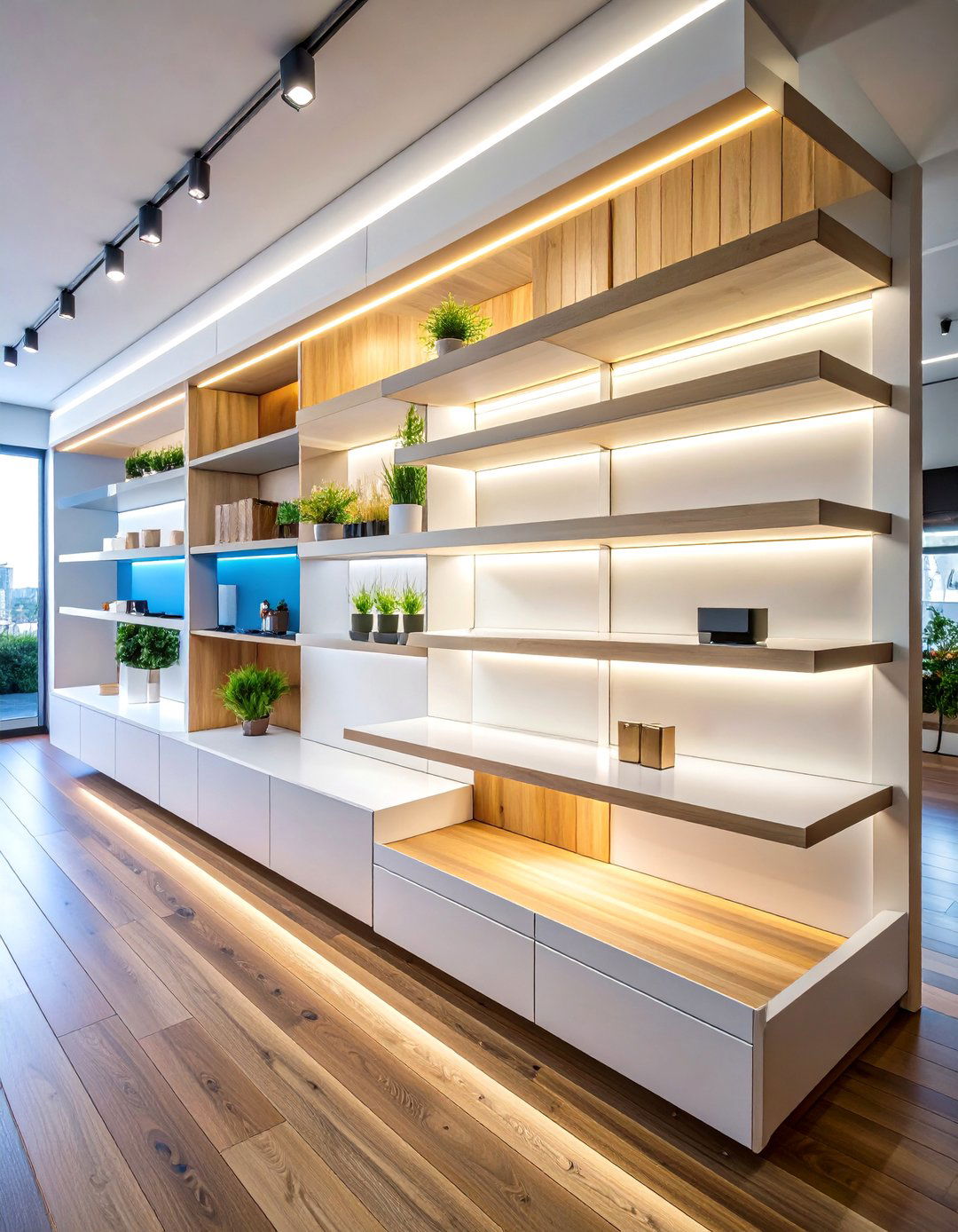LED Lit Display Shelves Integrate Smart Ambiance - 20 Bedroom Shelving Ideas
