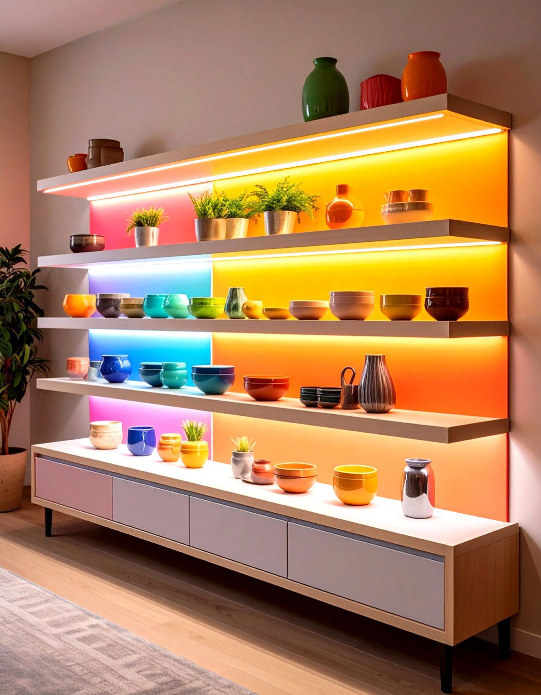 LED Lit Floating Shelves for Ambient Glow - 20 Floating Shelves Ideas