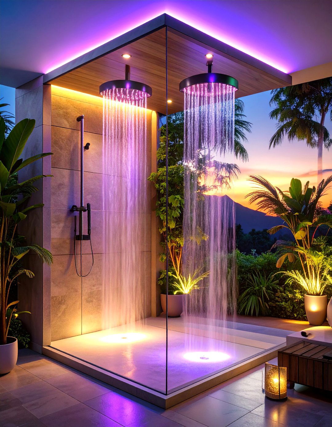 LED Mood Lit Double Shower - 20 Double Shower Ideas