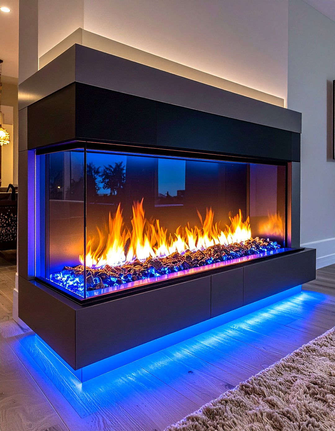 LED Ribbon Flame Highlight - 20 Fireplace Ideas