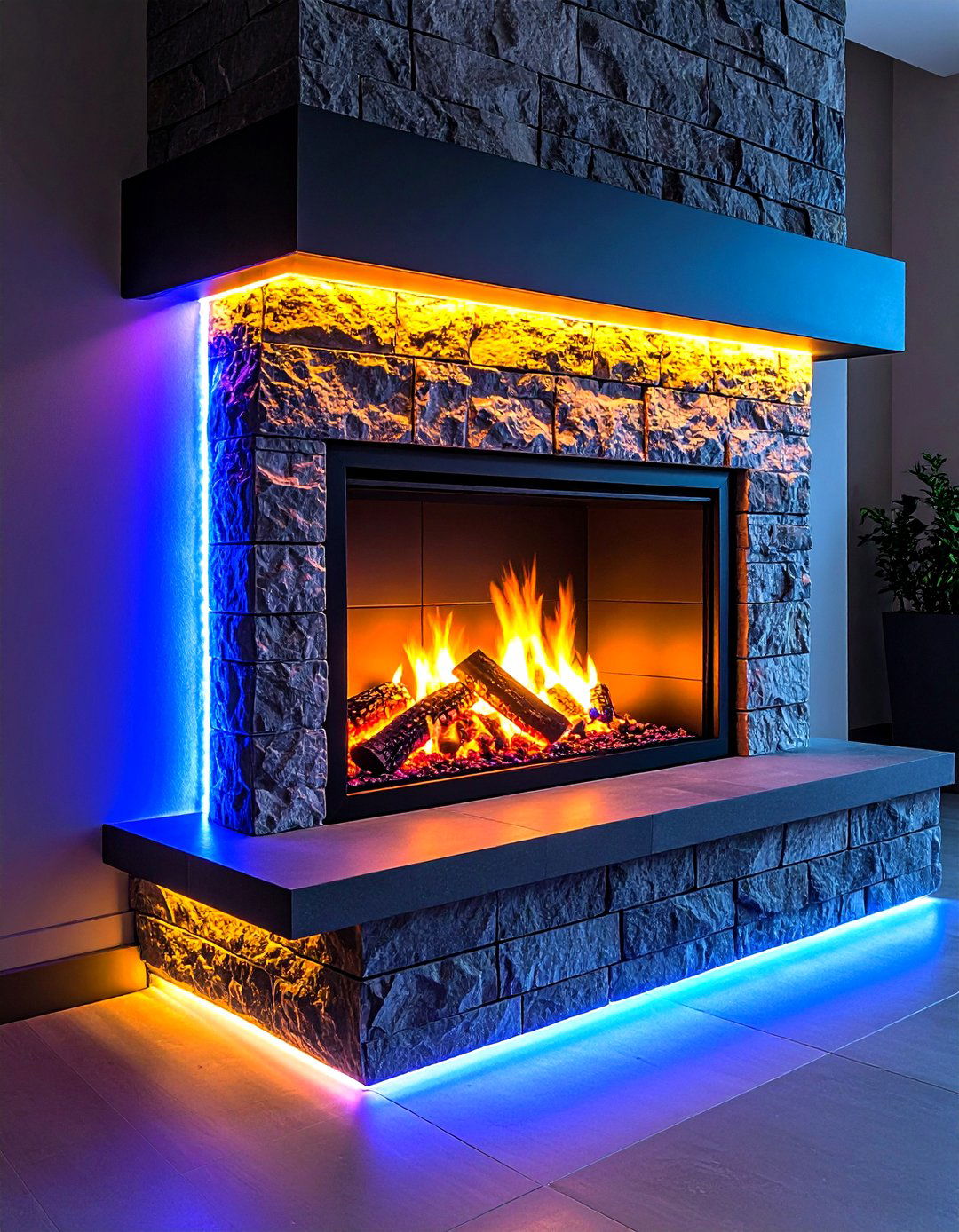 LED Strip Accent Around the Fireplace Opening - 20 Fireplace Lighting Ideas