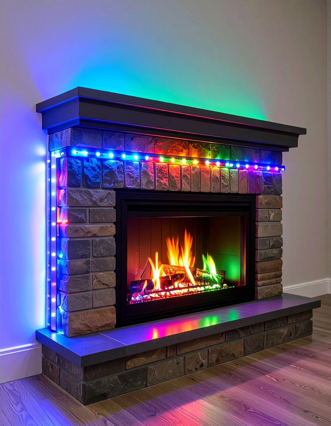 LED Strip Backlight Frames the Mantel Silhouette - 20 Fireplace Mantel Lighting Ideas