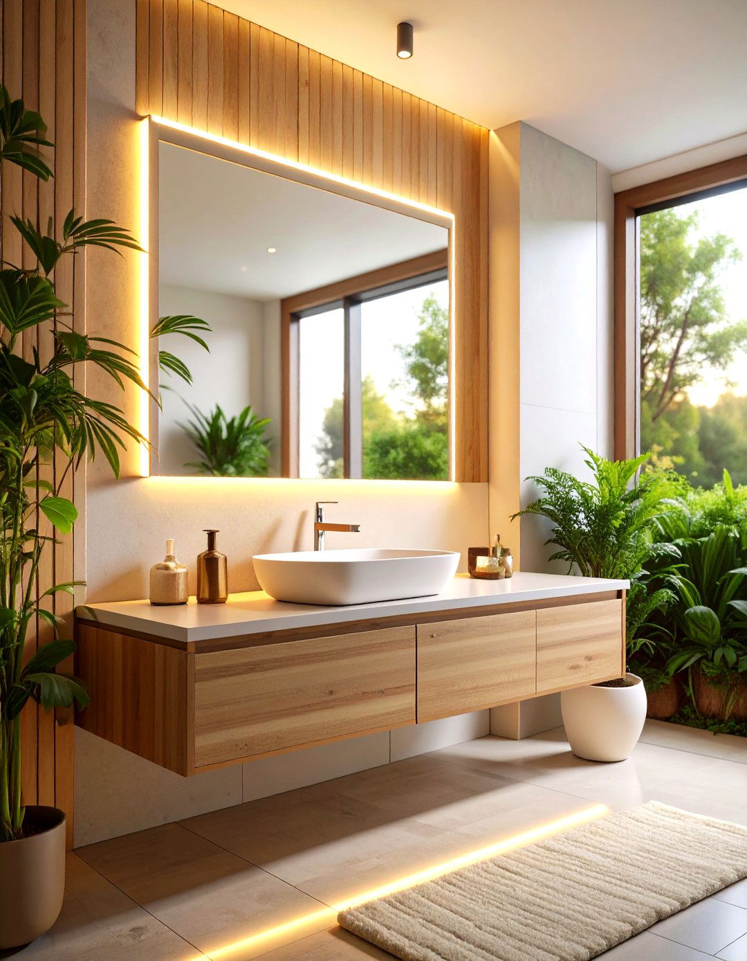LED Strip Backlit Mirror Small Bathroom Lighting - 20 Small Bathroom Lighting Ideas