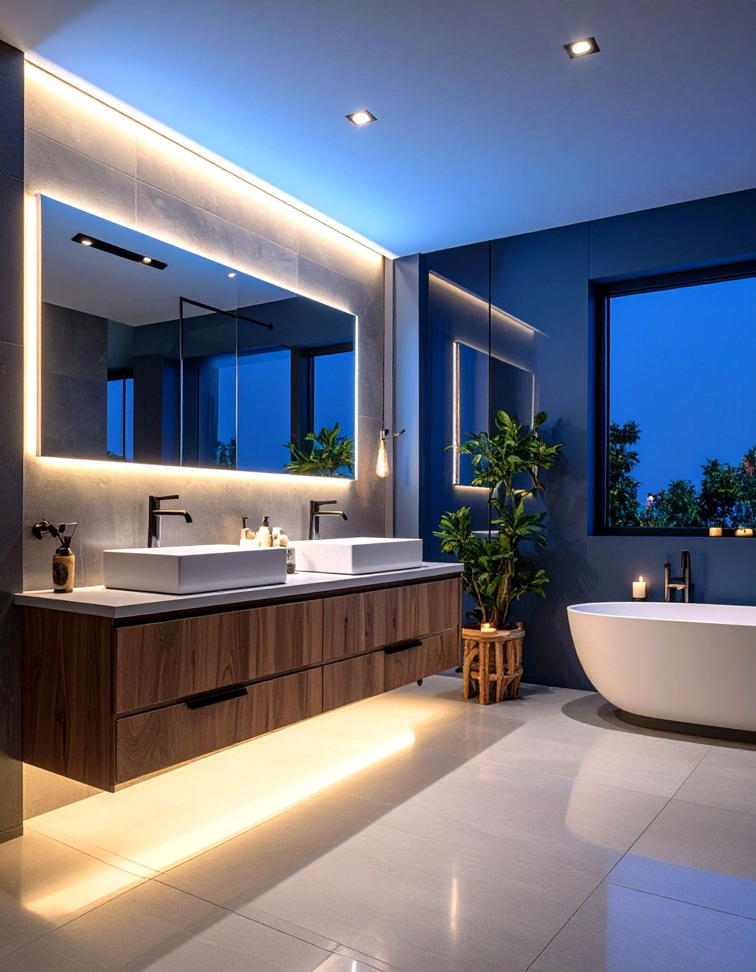 LED Strip Lighting Frames Shadows Creatively - 20 Dark Bathroom Ideas