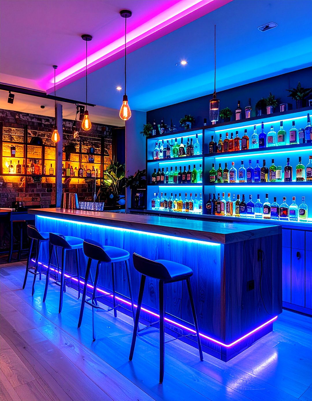 LED Strip Mood Lighting Home Bar - 20 Home Bar Ideas On A Budget