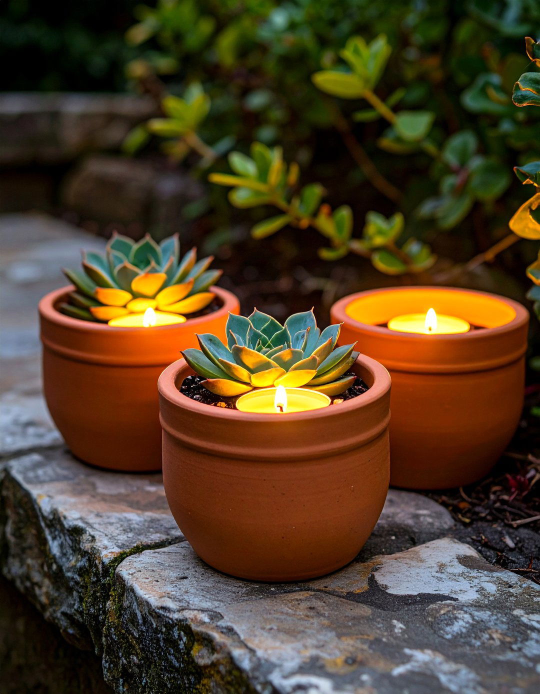 LED Tea Light Garden Lighting in Planters - 20 Garden Lighting Ideas