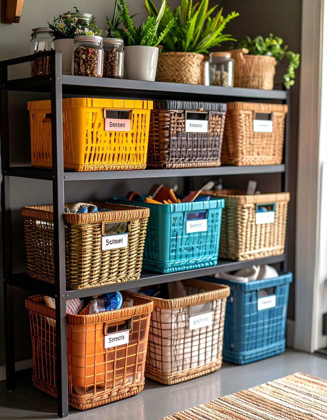 Labeled Baskets for the Busy Garage Entryway - 20 Garage Entryway Ideas