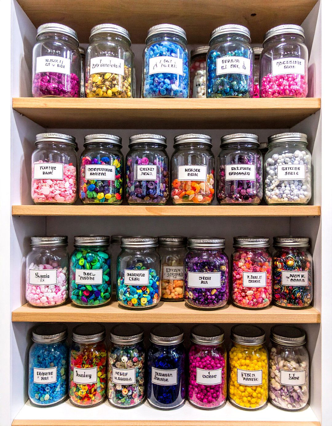 Labeled Mason Jars for Small Embellishments - 20 Craft Room Organization Ideas