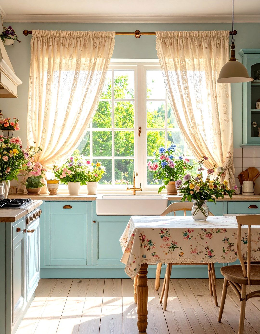 Lace Curtains - 20 Shabby Chic Kitchen Ideas