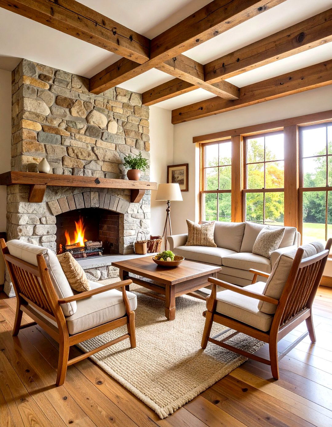 Ladder Back Primitive Living Room with Traditional Seating - 20 Primitive Living Room Ideas