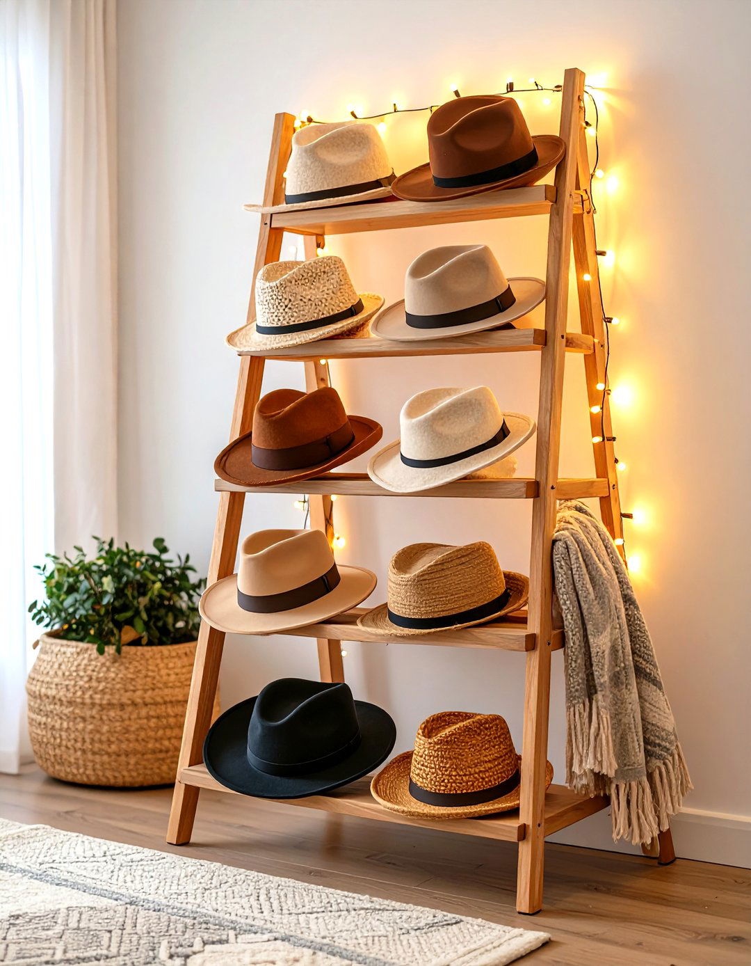 Ladder Shelf Hat Display - 20 Hat Storage Ideas