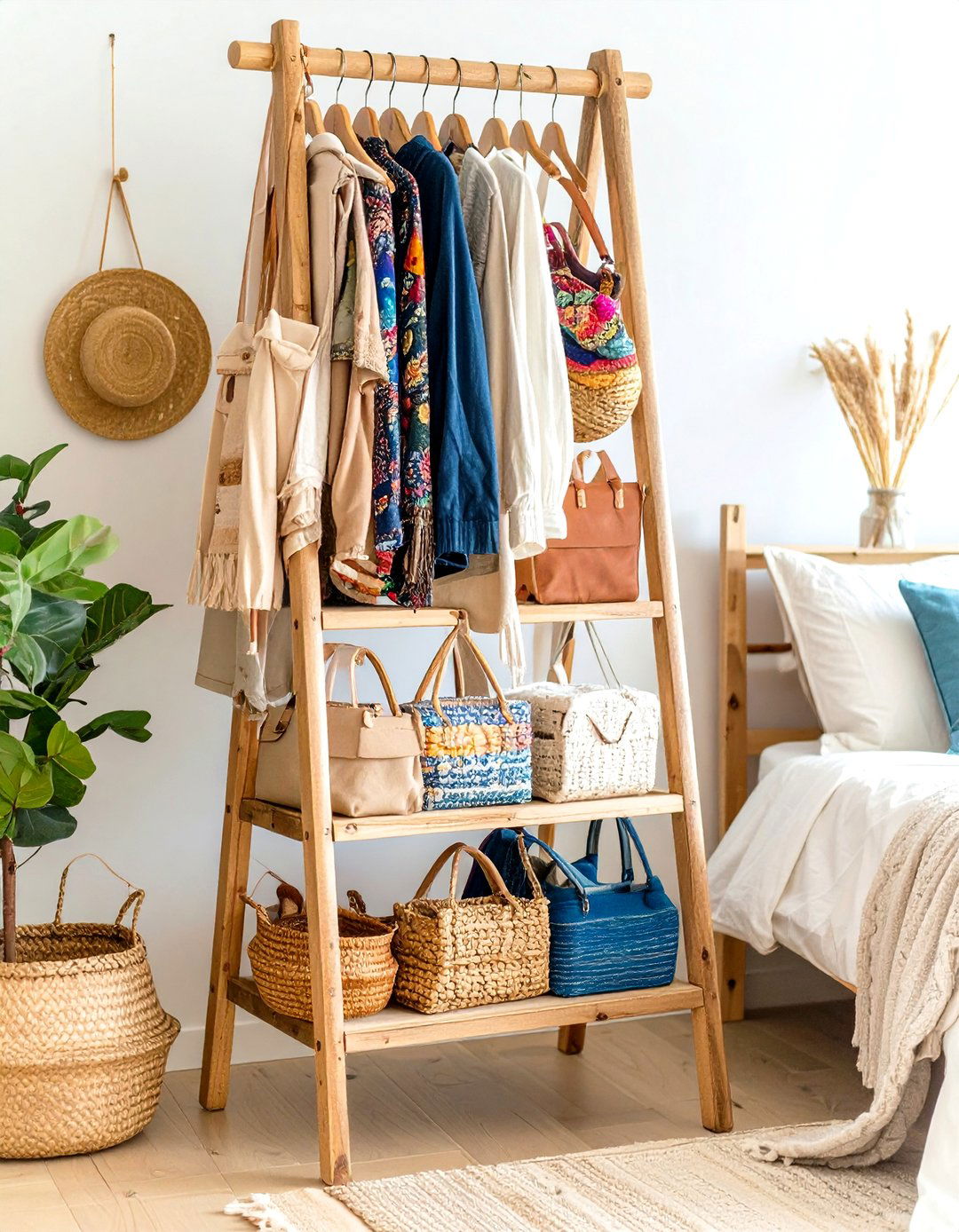 Ladder Style Clothes Storage Rack - 20 Clothes Storage Ideas