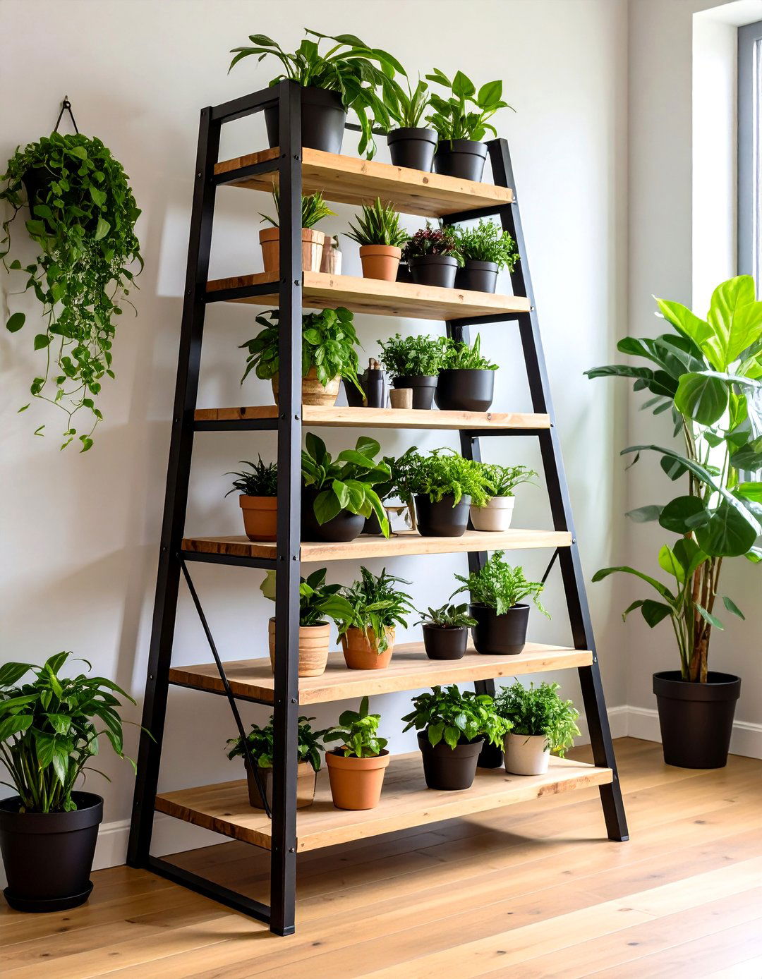 Ladder Style Corner Shelving Maximizes Dead Angles - 20 Bedroom Shelving Ideas