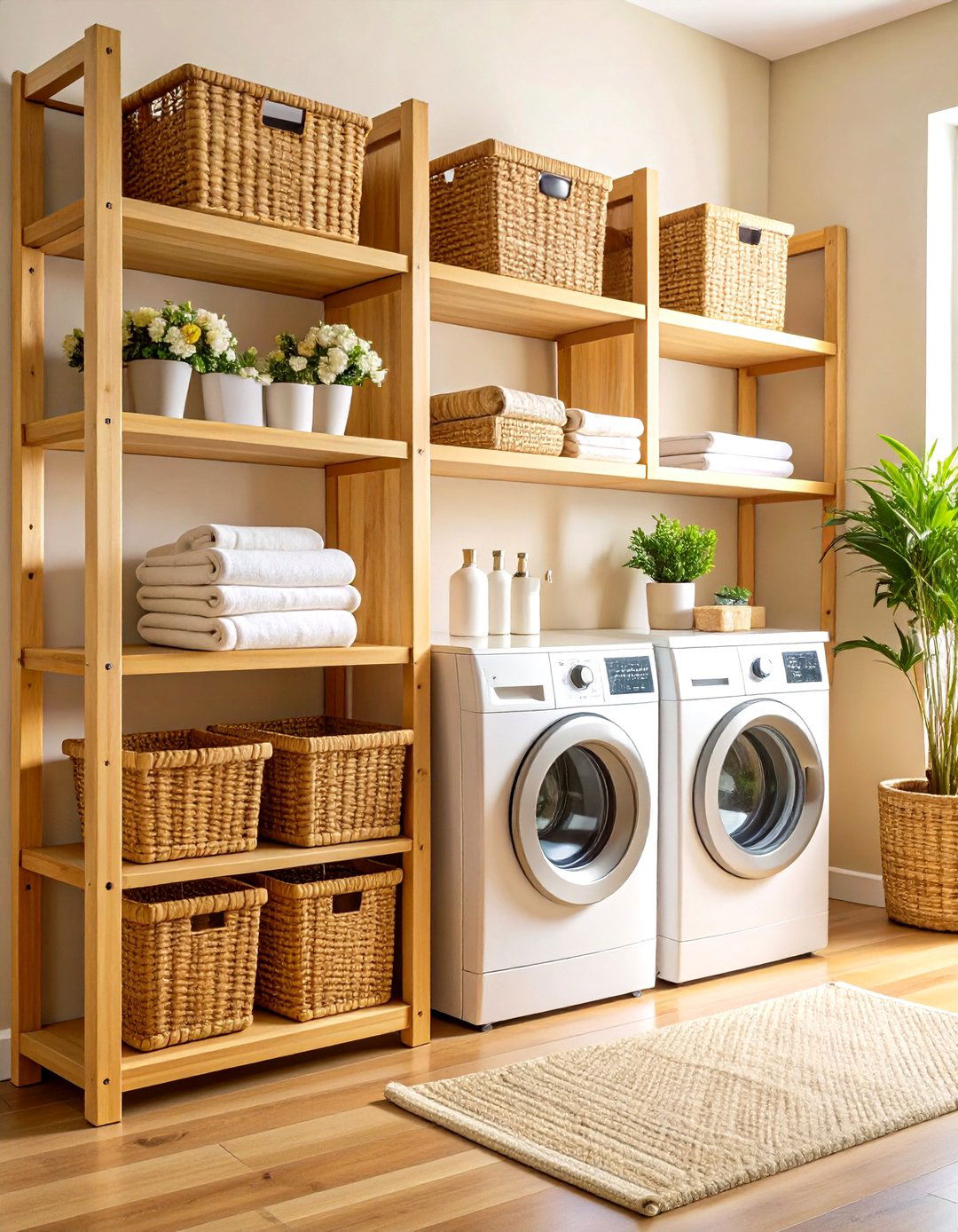 Ladder Style Leaning Laundry Room Shelving with Flexible Placement - 20 Laundry Room Shelving Ideas