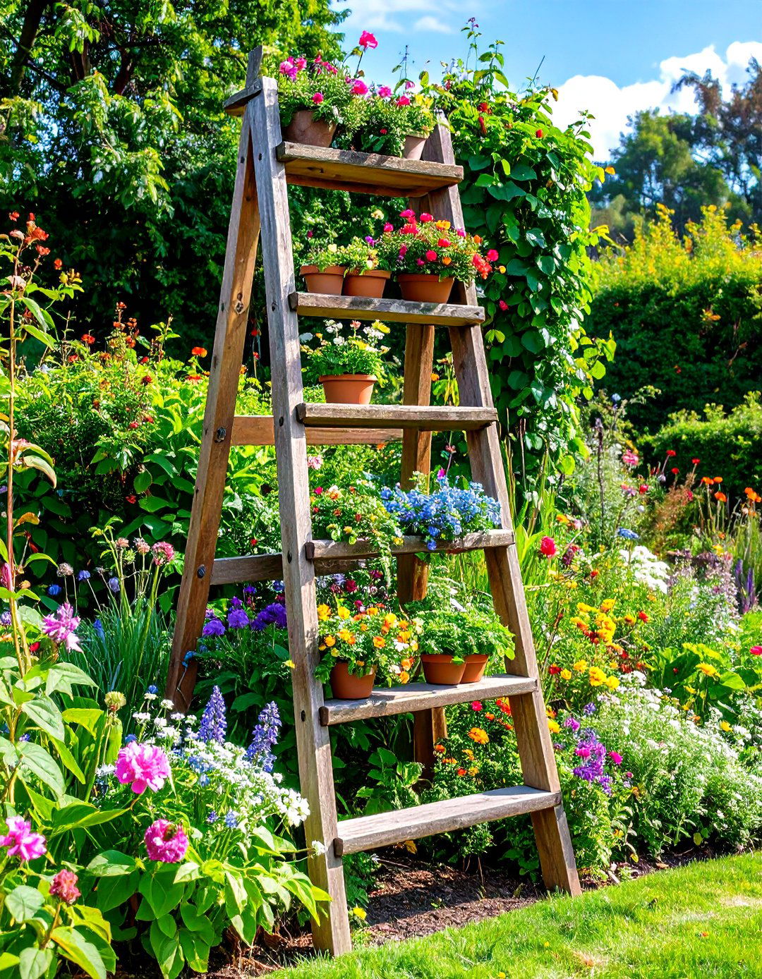 Ladder Style Outdoor Plant Stand with Rustic Appeal - 20 Outdoor Plant Stand Ideas