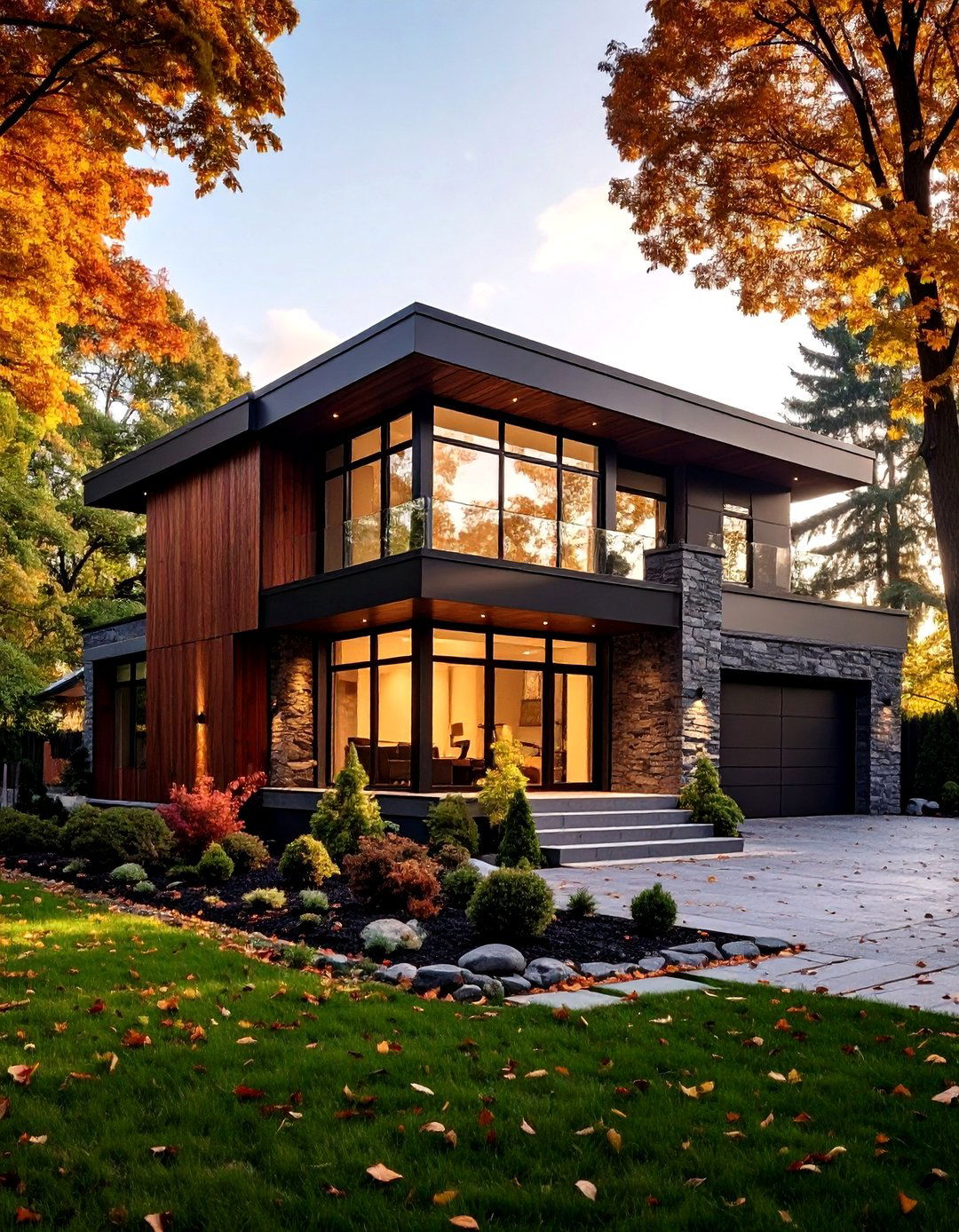 Landscape Integrated Soil Tone Facade - 20 Dark Brown House With Black Trim