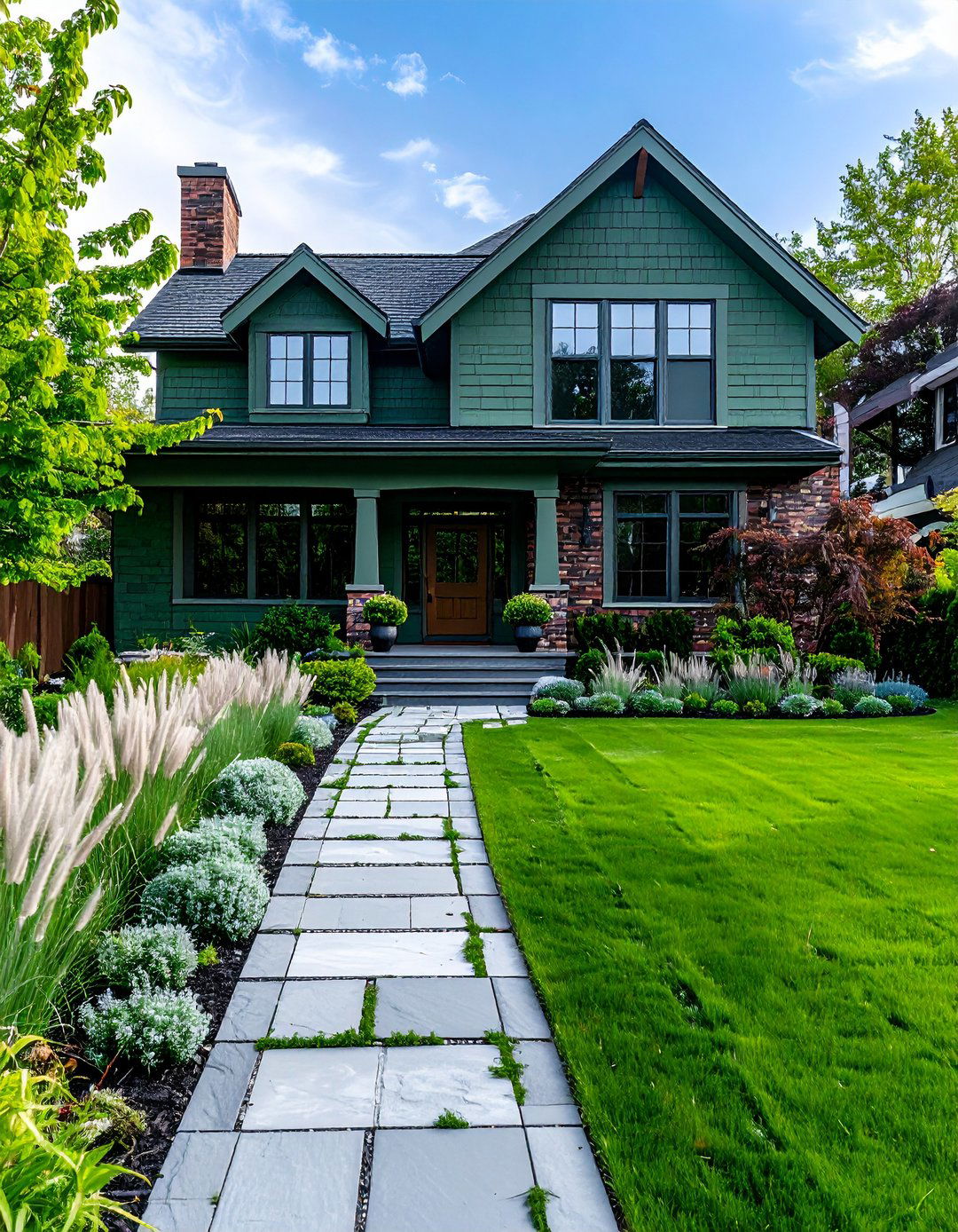 Landscape Integration - 20 Sage Green Painted Brick House Ideas
