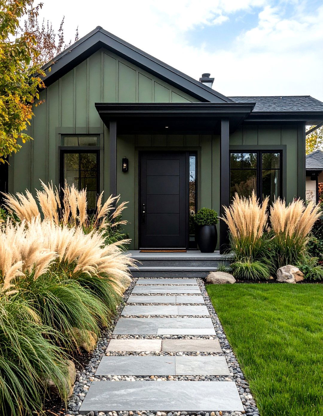 Landscape Integration - 20 Sage Green House With Black Door