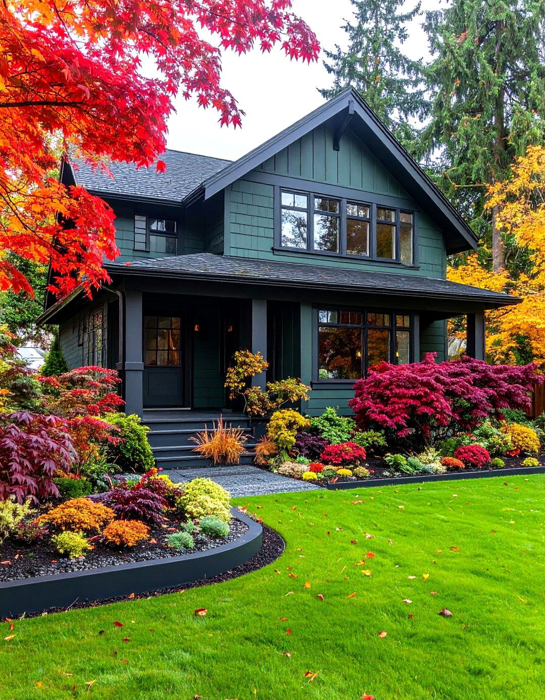 Landscaping That Makes Green Pop - 20 Forest Green House With Black Trim