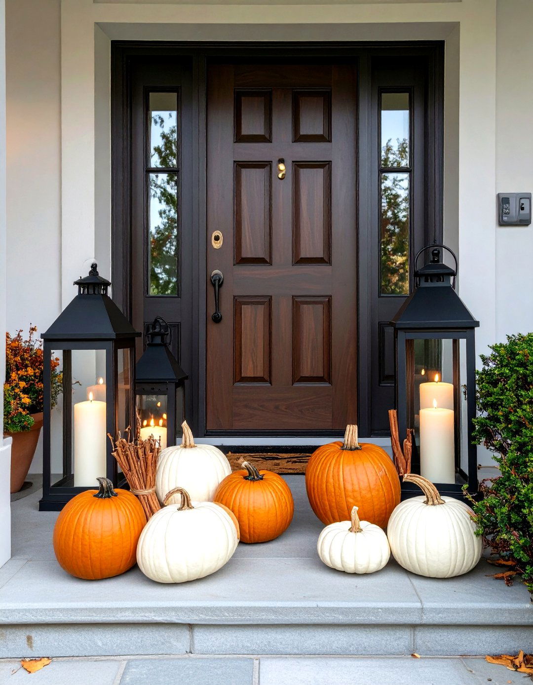 Lantern Cluster with LED Candles for Cozy Fall Door Decor - 20 Front Door Fall Decor Ideas