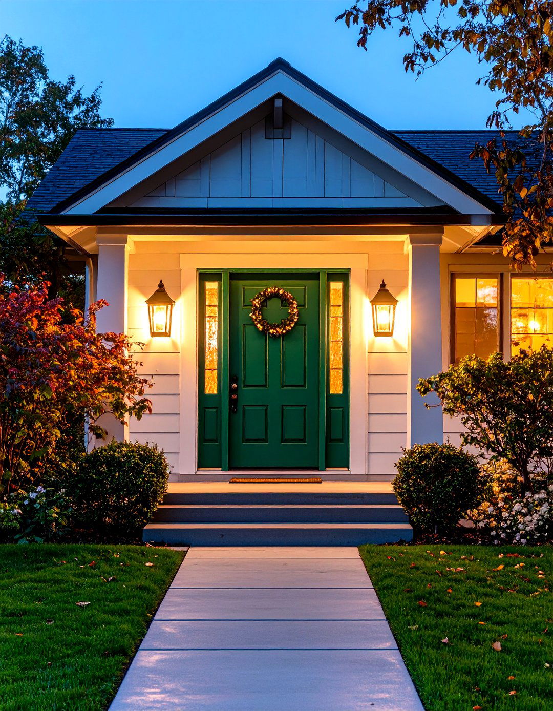 Lantern Lit Emerald Glow - 20 Emerald Green Front Door Ideas