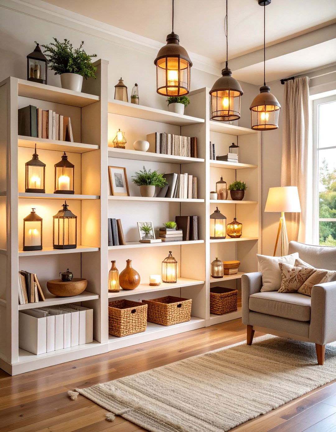 Lantern Style Bookshelf Lighting - 20 Bookshelf Lighting Ideas