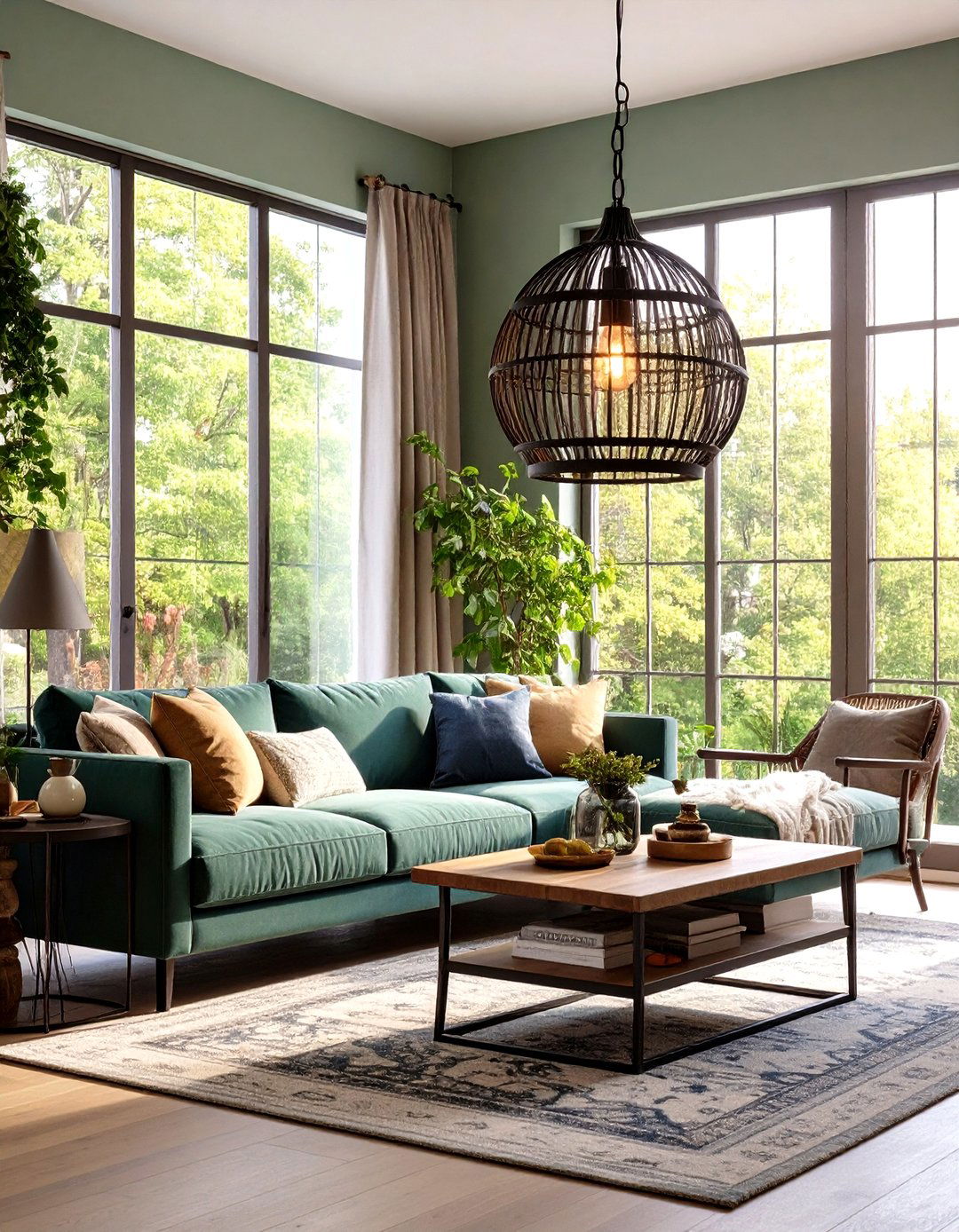 Lantern Style Pendants Illuminate the Farmhouse Living Room - 20 Farmhouse Living Room Ideas