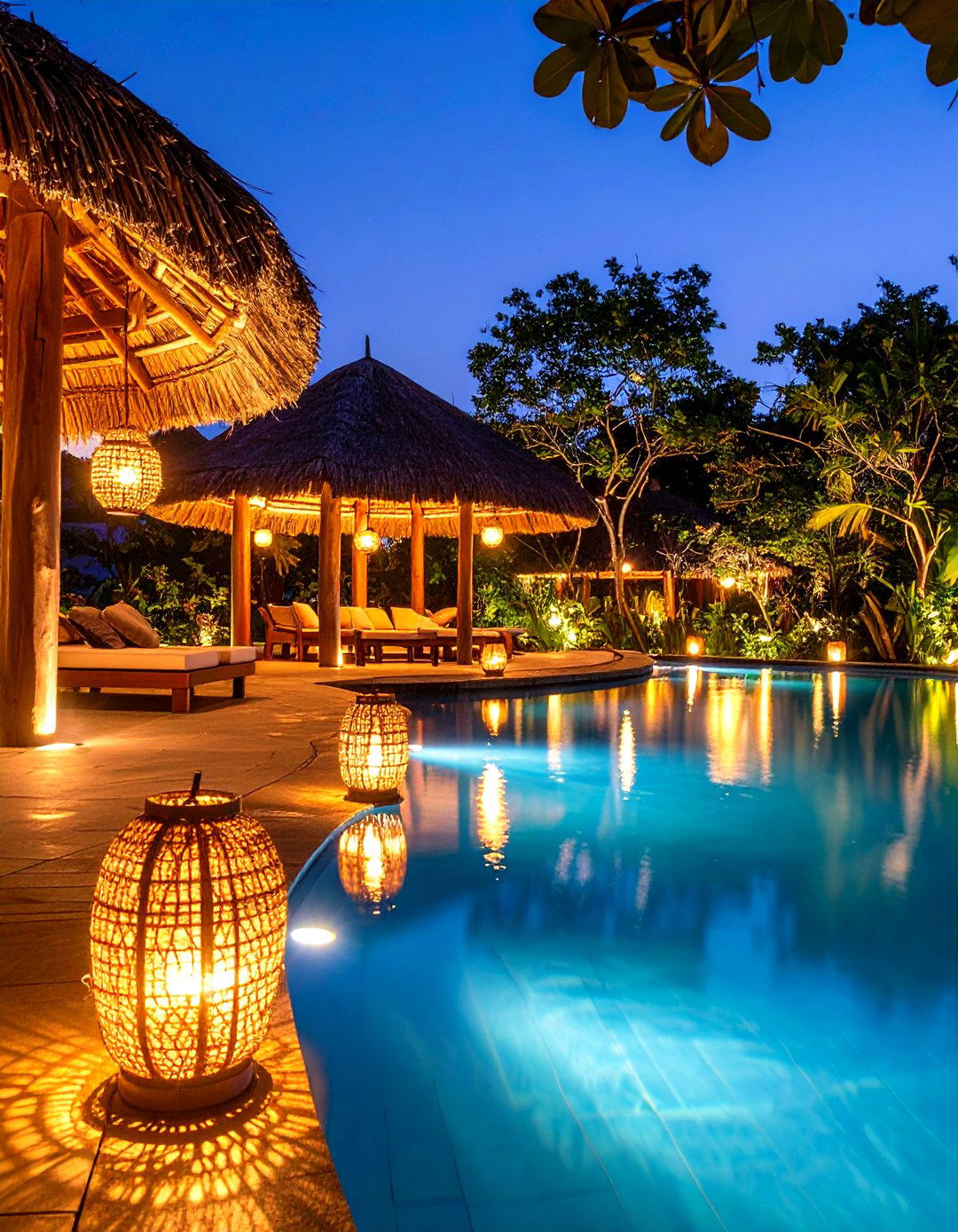 Lanterns and Accent Lighting - 20 Tropical Pool Landscaping Ideas