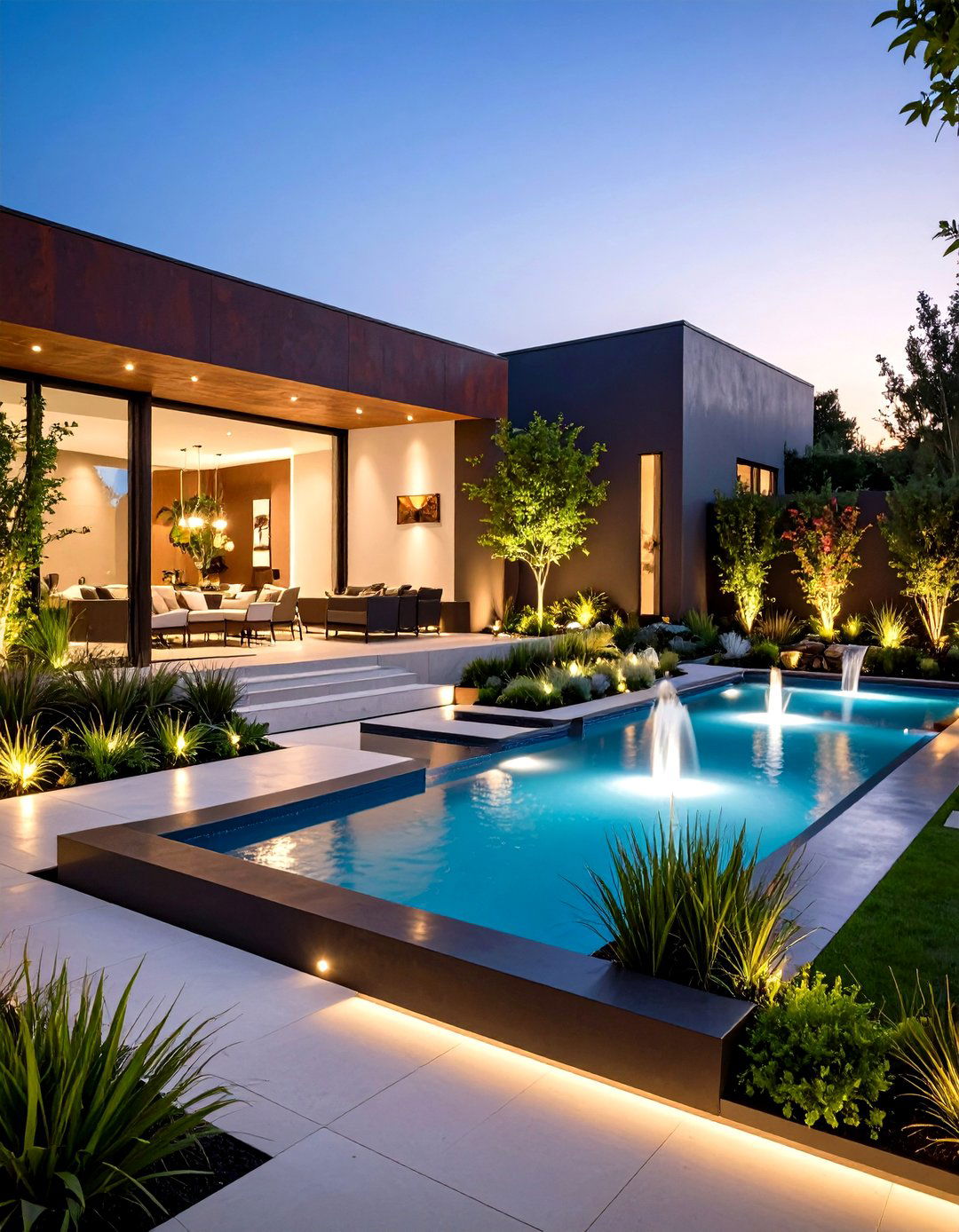 Large Backyard Contemporary Water Feature Gallery - 20 Large Backyard Landscaping Ideas