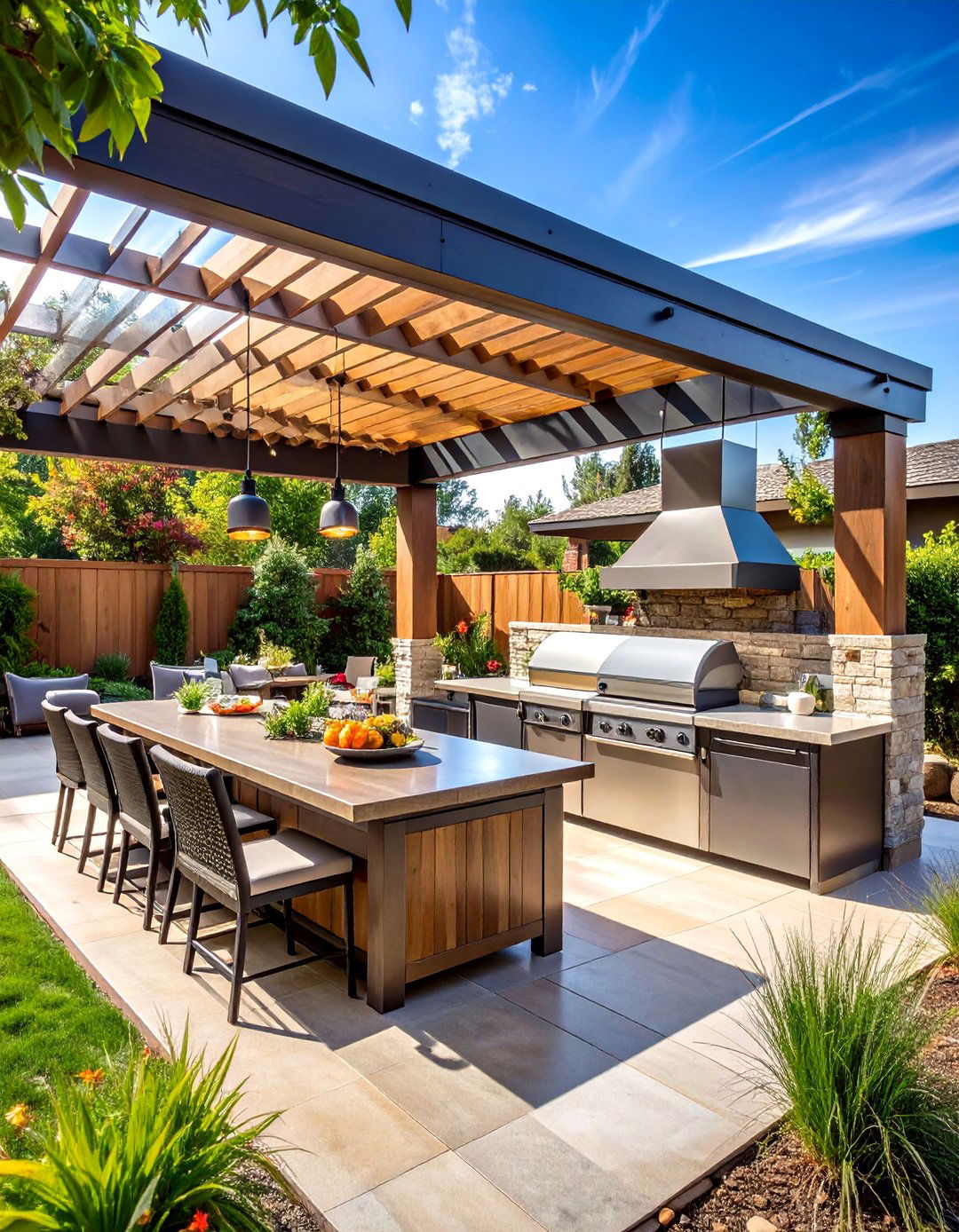 Large Backyard Outdoor Kitchen and Dining Resort - 20 Large Backyard Ideas