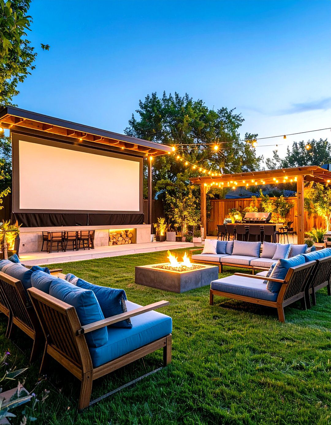 Large Backyard Outdoor Theater Entertainment Zone - 20 Large Backyard Landscaping Ideas