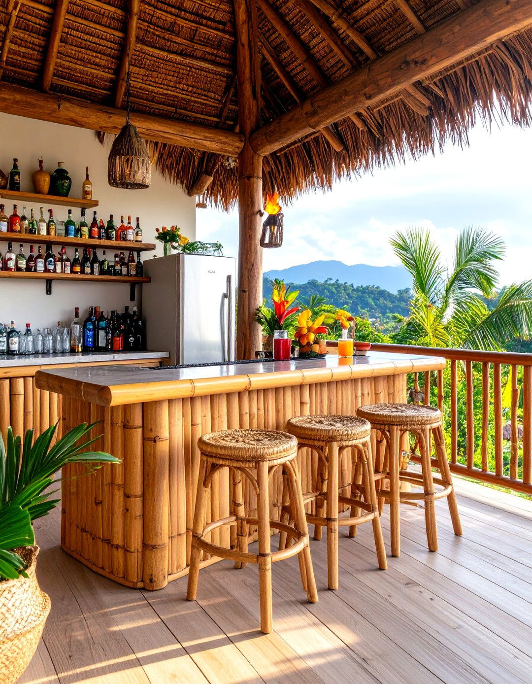 Large Balcony Tropical Outdoor Bar Setup - 20 Large Balcony Ideas