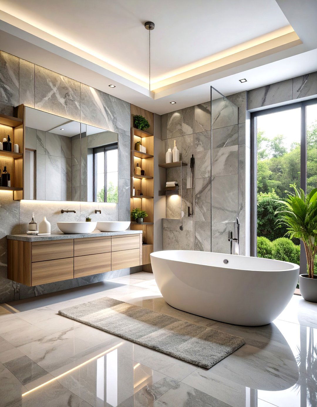 Large Bathroom Sophisticated Monochromatic Design - 20 Large Bathroom Ideas