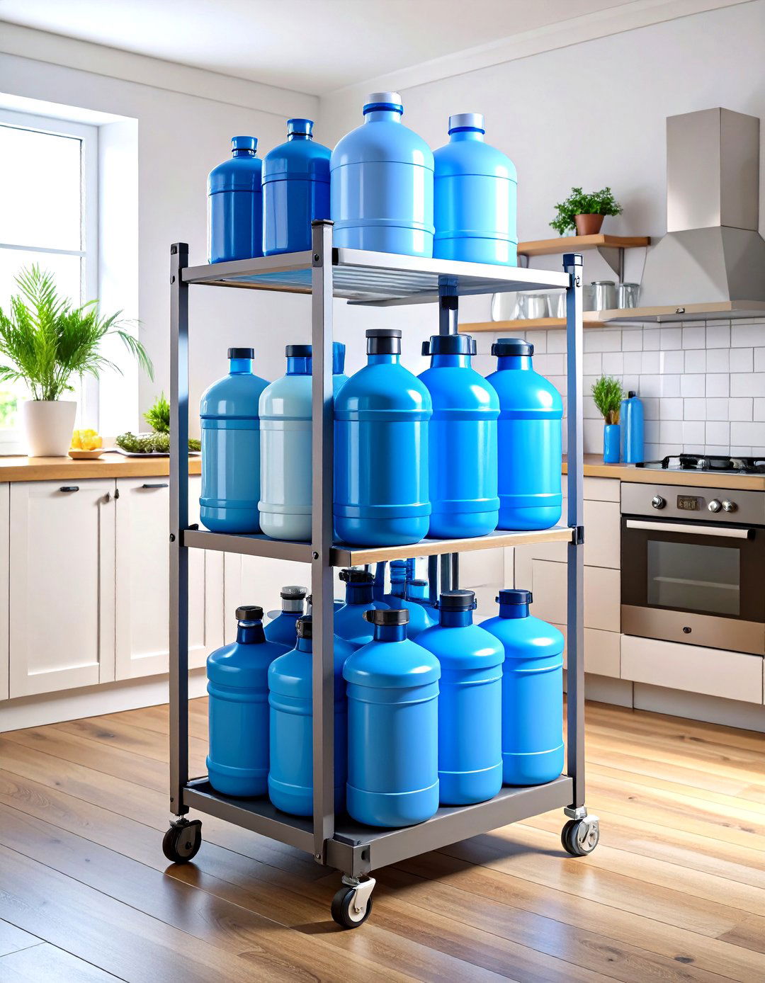 Large Capacity Water Bottle Storage Floor Stand - 20 Water Bottle Storage Ideas