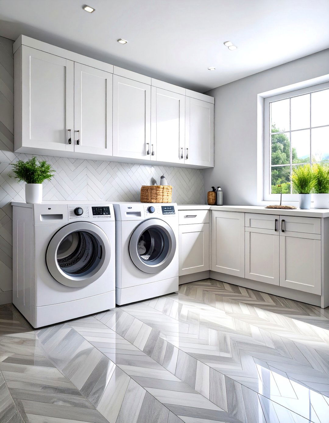 Large Format Ceramic Laundry Room Floor with Minimal Grout Lines - 20 Laundry Room Floor Ideas