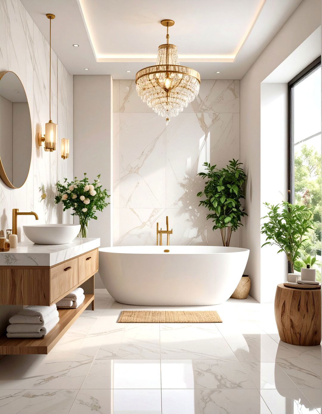 Large Format Half Wall Tile Creates Seamless Luxury - 20 Half-wall Tile Bathroom Ideas
