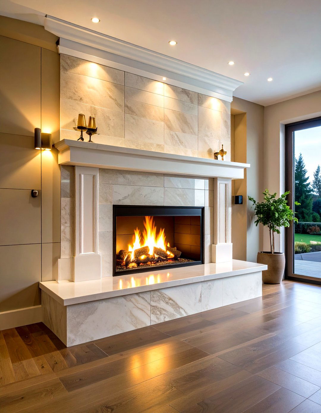 Large Format Porcelain Slab Fireplace Cladding - 20 Fireplace Tile Ideas