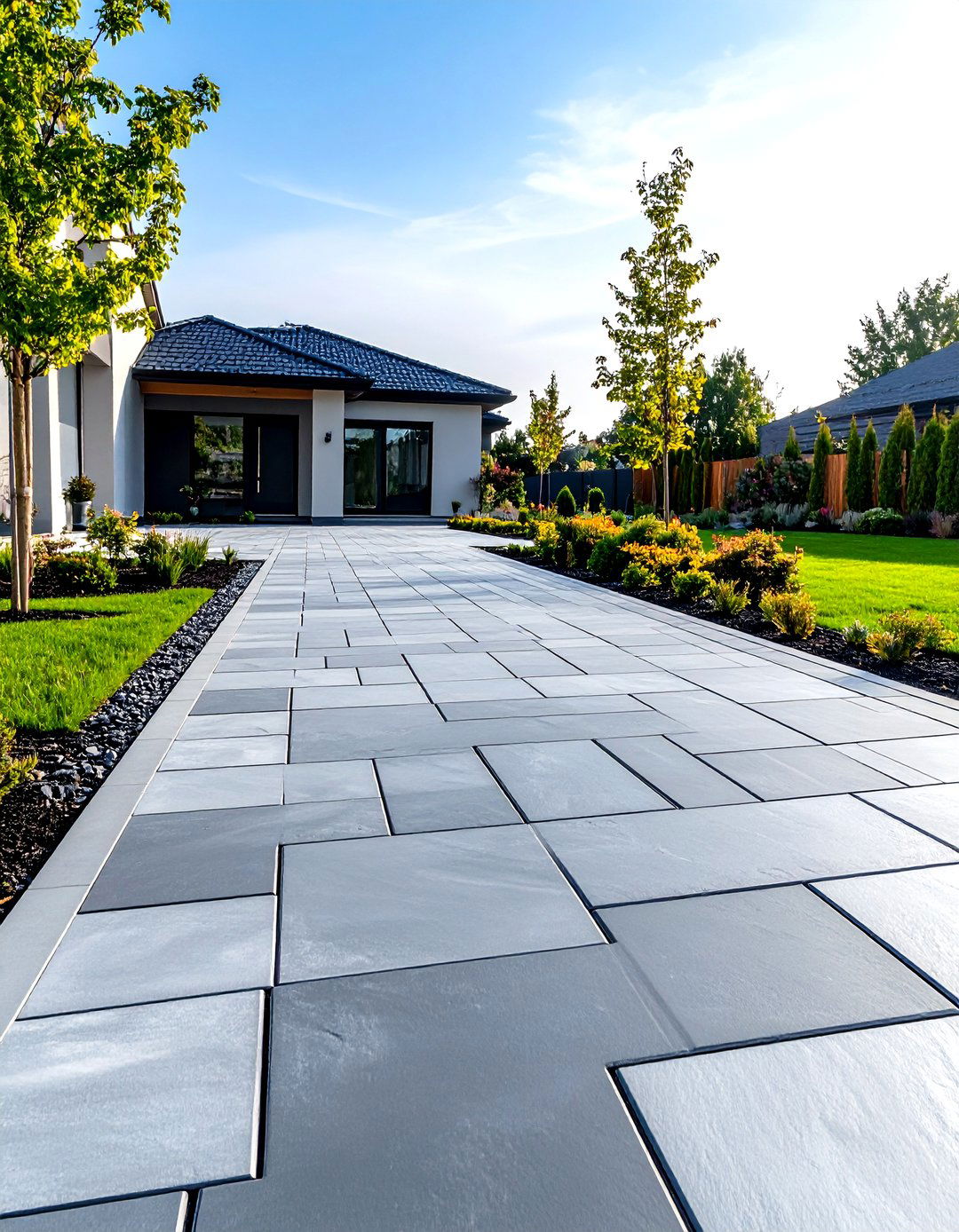 Large Format Slab Grey Paver Walkway - 20 Grey Paver Walkway Ideas