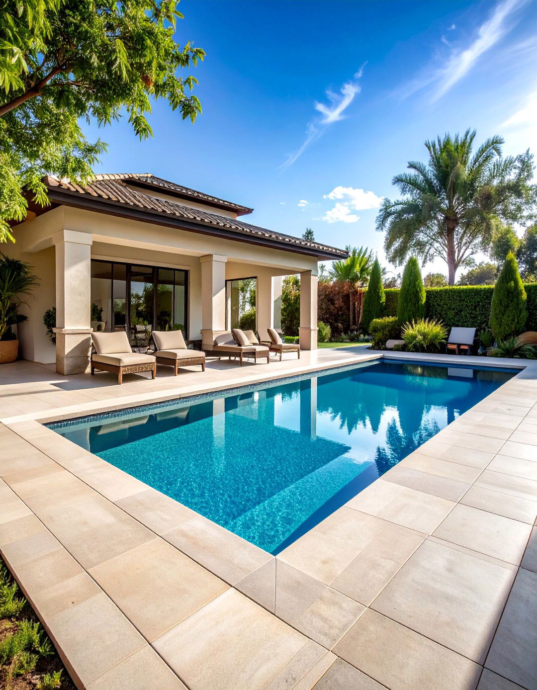 Large Format Smooth Concrete Pavers Around Pool - 20 Concrete Pavers Around Pool Ideas