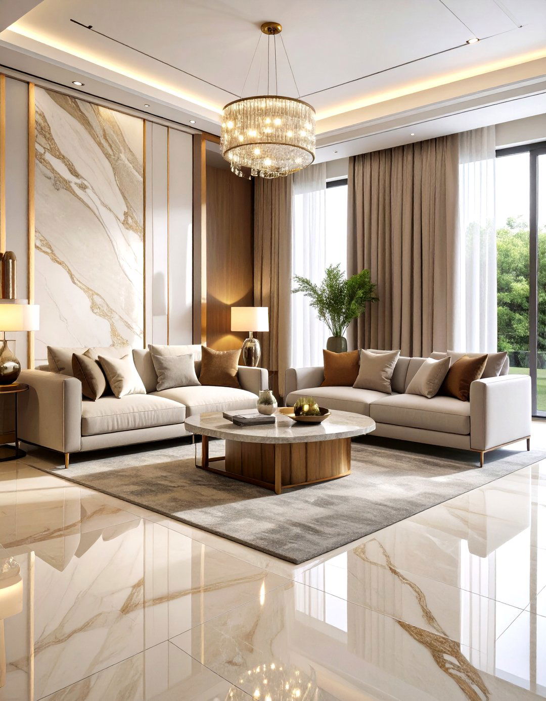 Large Format Vein Cut Slabs - 20 Marble Floor Living Room Ideas