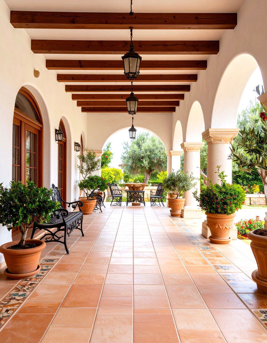 Large Front Porch Mediterranean Villa Courtyard - 20 Large Front Porch Ideas