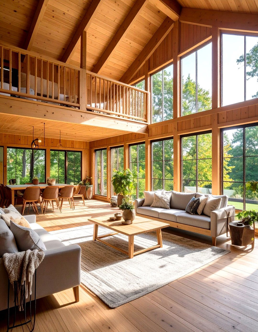 Large Loft Spaces Above Barndominium Living Areas - 20 Rustic Barndominium Interior Design Ideas