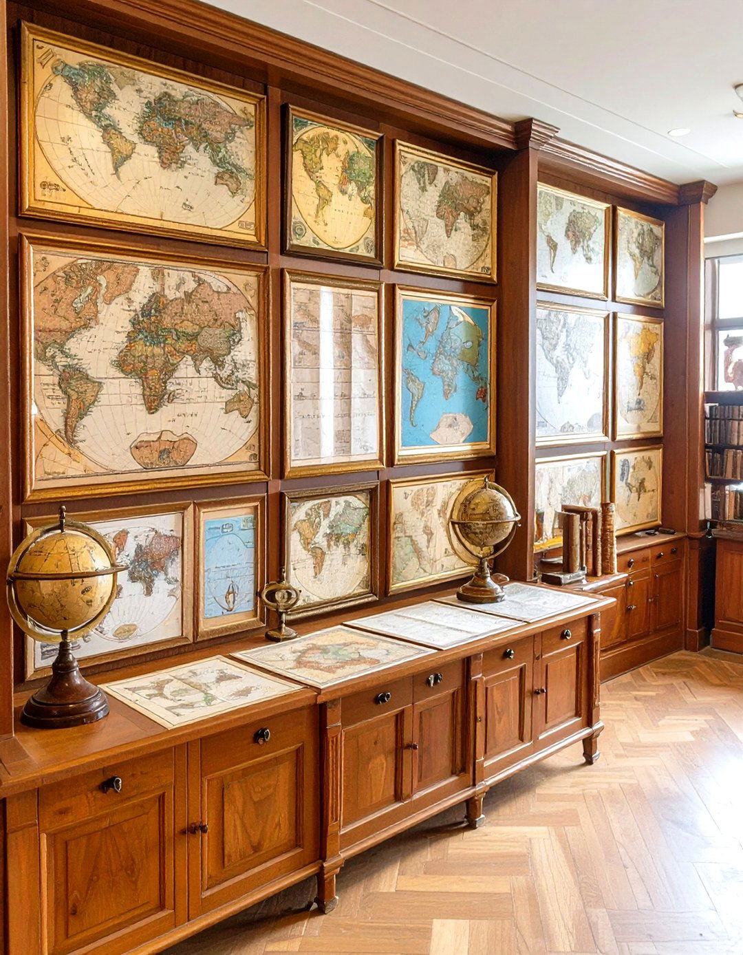 Large Wall Decor Vintage Map Collection Display - 20 Large Wall Decor Ideas